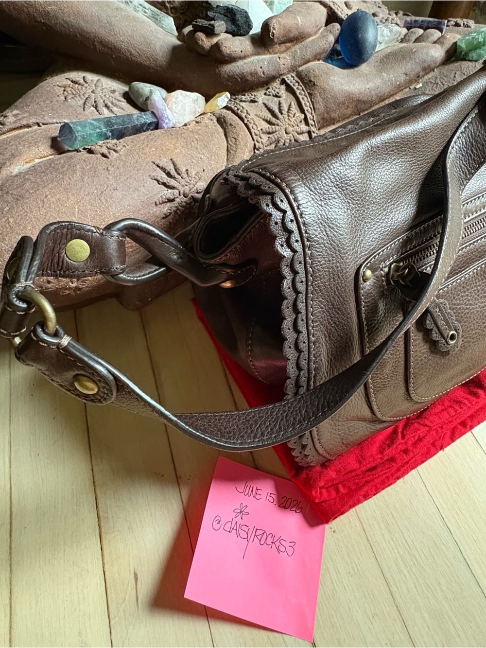Ellen Tracey Brown Leather shoulder Bag Bohemian Hippie - Picture 3 of 7